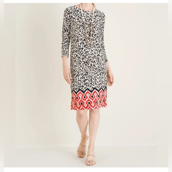 Chico's Animal-Print Shift Midi Dress Stretch Boho Size 16/18P - Picture 1 of 11